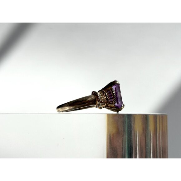 Amethyst Semi-Precious Gemstone Filigree 295 Sterling Silver Vintage Ring - sz 8 - Picture 3 of 10